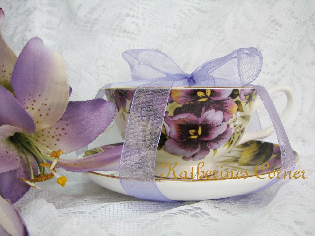 purple pansy teacup